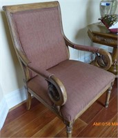 Walnut Trimmed Upholstered Arm Chair