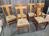 6 Antique Oak Queen Ann Inspired Chairs