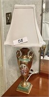 Gilded table lamp with Victorian scene
