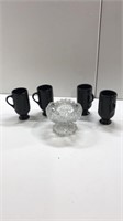 4 tall tea cups and candy dish