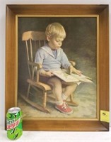 VINTAGE LITHOGRAPH PRINT "ARY" BOY READING IN A