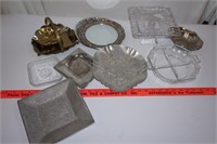 Large Lot Serving Trays Pewter, Silver, Glass