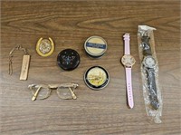 Girly Lot: Vintage Cat Eye Glasses, Marked Tin,
