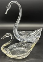 2 Art Glass Swan Dishes