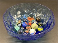 Vintage Blue Bowl Of MarbleS