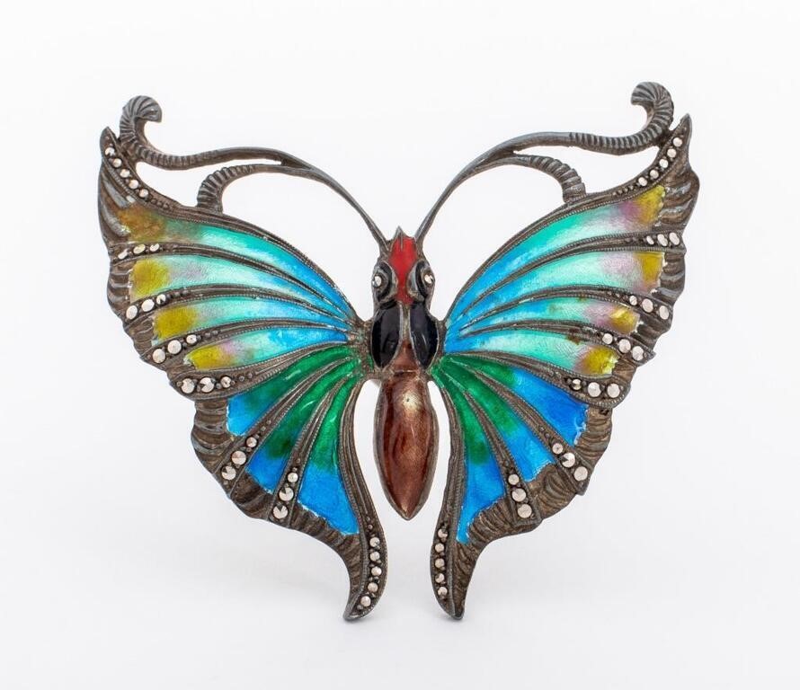 Sterling Silver Enamel Marcasite Butterfly Pin