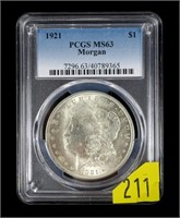 1921 Morgan dollar, PCGS slab certified MS-63