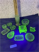 Green Asst. Glassware Pieces