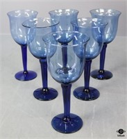 Blue Glass Water Goblets / 6 pc