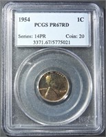 1954 WHEAT CENT PCGS PR-67 RD