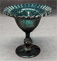 Vintage Diamond Point Riuffled Glass Pedestal Bowl