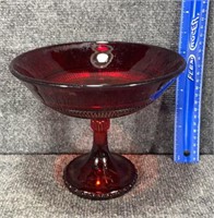 Red Glass Pedestal Candy Dish