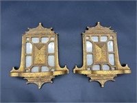 (2) Gold Tone Mirrored Candle Wall Sconces