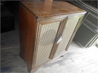 antique radio record player cabinet w/ silver