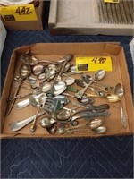 Box of miniature souvenir spoons, some sterling,