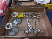 Sterling silver spoons and 2 sterling candelabra