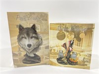(2) NIB Wolf Figure & Native Themed Shaker Set