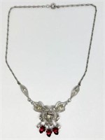 Vintage Sterling Silver Cherry Floral Necklace.