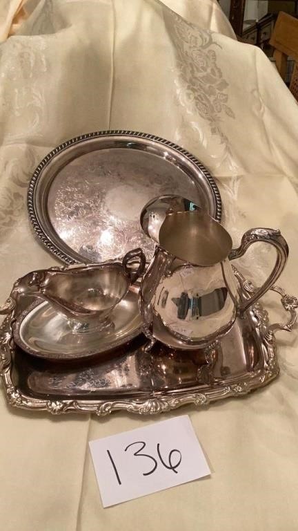 Pilgrim Silverplate Pitcher, Silverplate Gravy