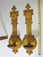 Vtg Cast Aluminum Wall Candle Holders 20 1/2"