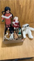 Tray Lot of Dolls and (1) Stuffed Bear