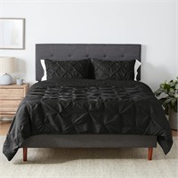 Amazon Basics Pleat Comforter Set F/Q  Black