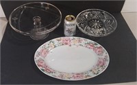 Two Cake Plates & Flowered Server