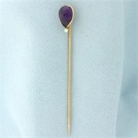 Vintage Amethyst Stick Pin in 14k Yellow Gold