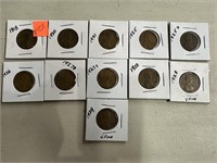 LOT OF 11 WHEAT PENNIES CENTS / BETTER