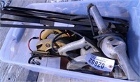 tote w/2 circular saws, drill & belts