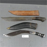 (2) Large Unmarked Decorative Knives & Sheaths
