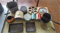 Lot of vintage Tins, Pot, and Bail