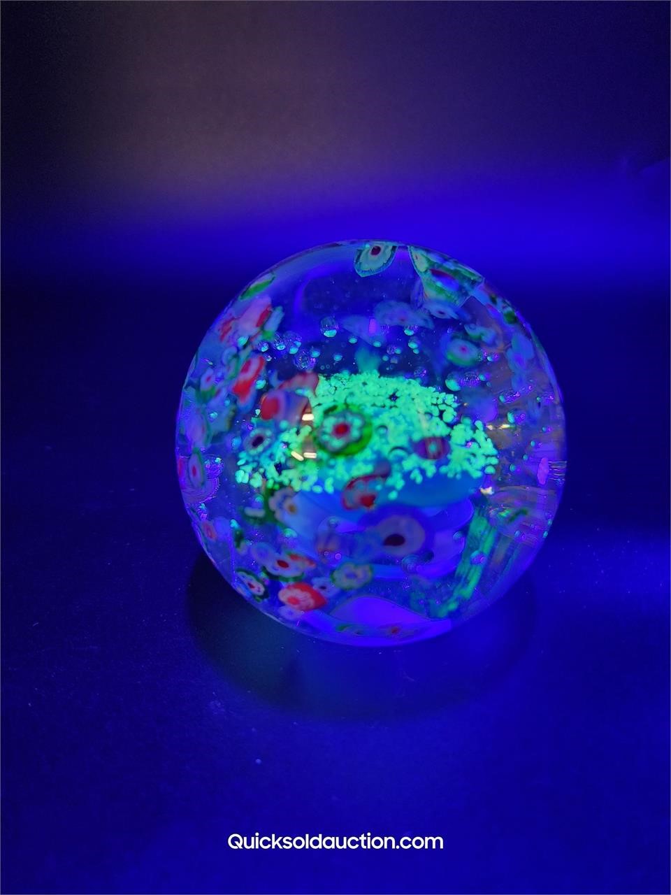 Glow Under Black Light Murano Art Glass Paperweigh