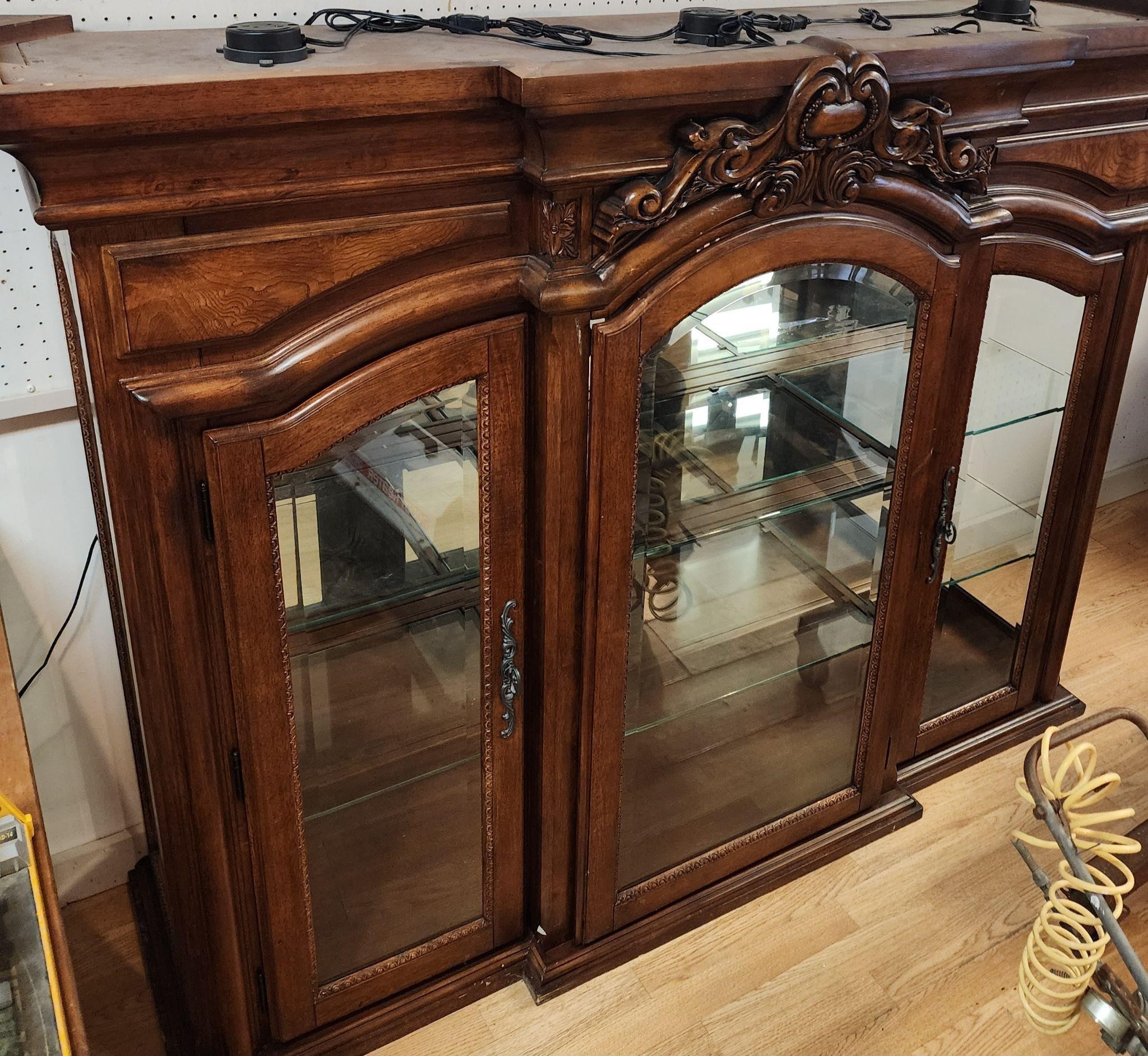 Large Solid wood Hutch Top Glass Shelves
