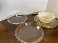 Pyrex pie plates (2), tray, Fire King dish