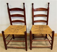 GREAT PAIR OF LADDER BACK CHAIRS W RUSH SEAT