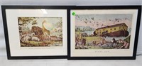 2pc N. CURRIER Bible-Theme Framed Litho RePrints