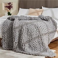 Chunky Knit Soft Throw Blanket - Gray - Chunky Che