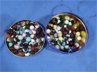 Glass Marbles in Small Tin