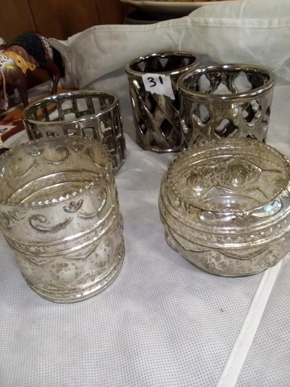 Lot of silver colored metal and glass decorative