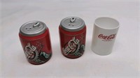Coca Cola salt and pepper shakers and cup