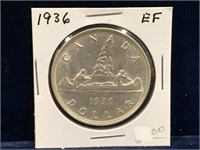 1936 Can Silver Dollar EF