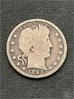 1893 Barber Silver Quarter