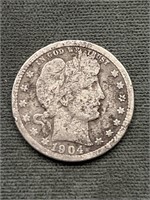 1904 Barber Silver Quarter