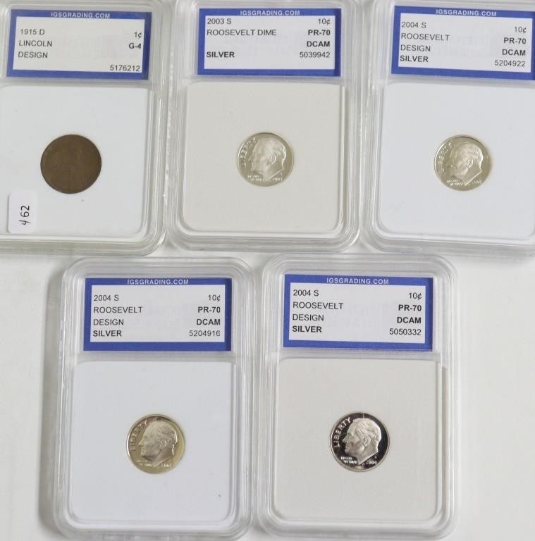 5// MIXED IGS GRADED COINS