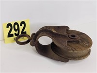 Vintage Cast Iron & Wood Pulley