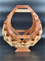 Wooden Abstract Geometric Block Basket 12"T 10"W