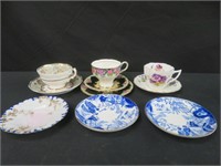 3 ASSORTED CUPS W/ SAUCERS & 4 SIDE PLATES