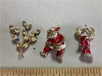 Santa, deer, flower brooches