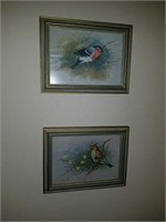 2 bird prints, cedar waxwing and grosbeak